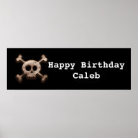 Distressed Skull & Bones Birthday Party Banner