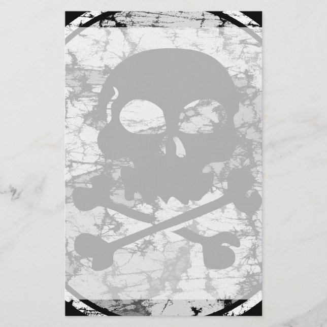Distressed Skull & Crossbones Silhouette B&W Stationery (Front)