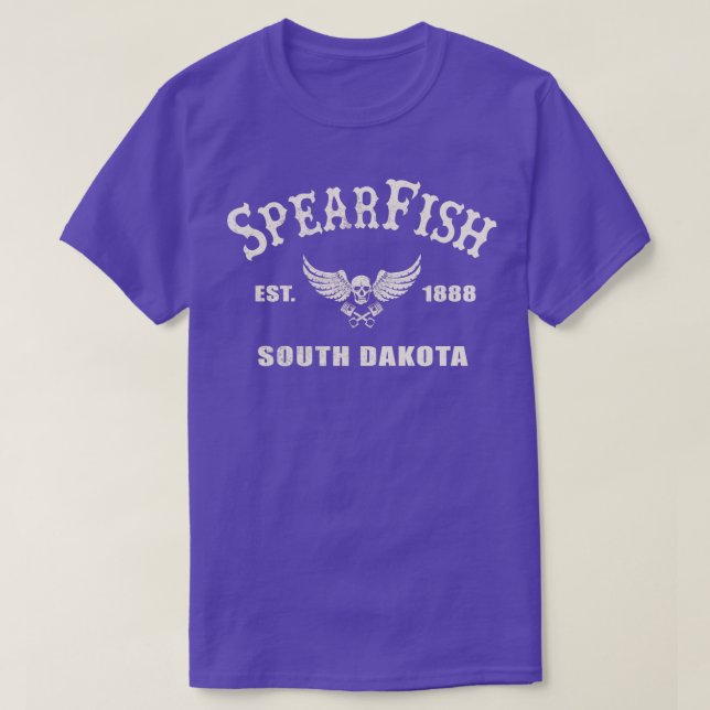 Distressed Spearfish South Dakota Motorcycle Biker T-Shirt (Design Front)
