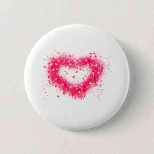 Distressed spray paint pink sparkling heart design 6 cm round badge