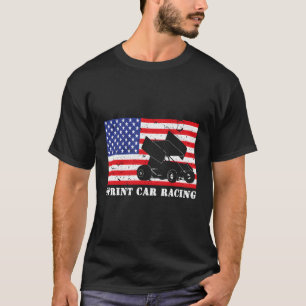 Distressed Sprint Car Racing Usa American Flag Vin T-Shirt