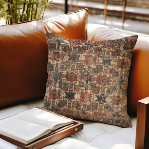 Distressed Star Kazak Orange Blue Cushion