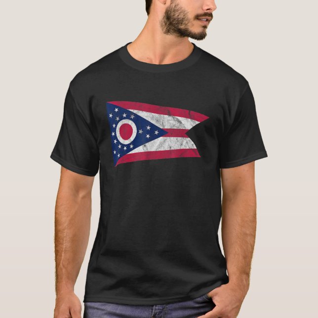 Distressed State of Ohio Flag Ohio Home Pride Tee (Front)