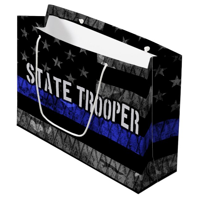 Distressed State Trooper Police Flag Large Gift Bag (Front Angled)