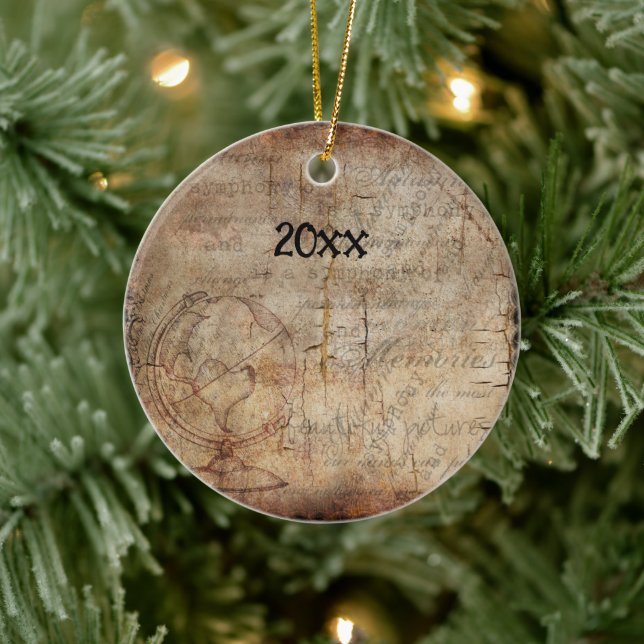 Distressed Steampunk Globe Travel Journal Paper Ceramic Tree Decoration (Tree)