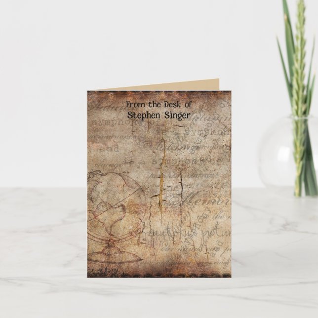 Distressed Steampunk Globe Travel Journal Paper Note Card (Front)