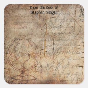 Distressed Steampunk Globe Travel Journal Paper Square Sticker