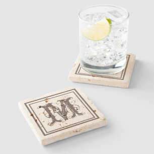 Distressed Stone Rustic Aged Monogram Coaster