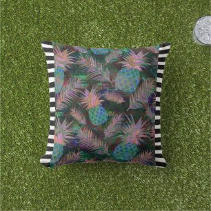 Distressed Stripe Dark Pineapple Throw Pillow