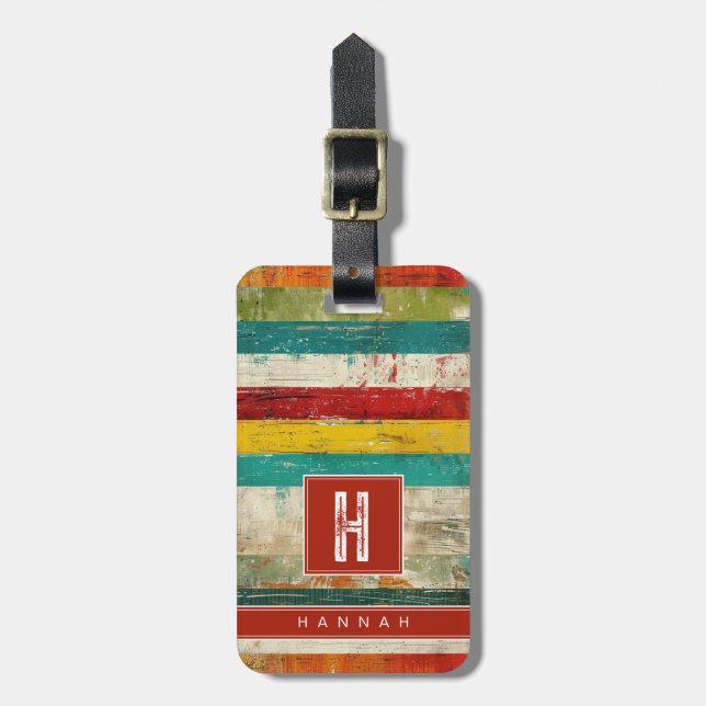 Distressed Stripes Background Luggage Tag (Front Vertical)