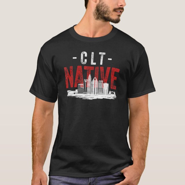 Distressed Style Charlotte City Native Home Grown  T-Shirt (Front)