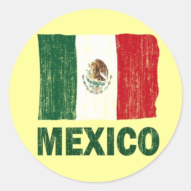 DISTRESSED STYLE MEXICO FLAG CLASSIC ROUND STICKER (Front)