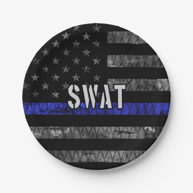 Distressed SWAT Police Flag Paper Plate (Front)