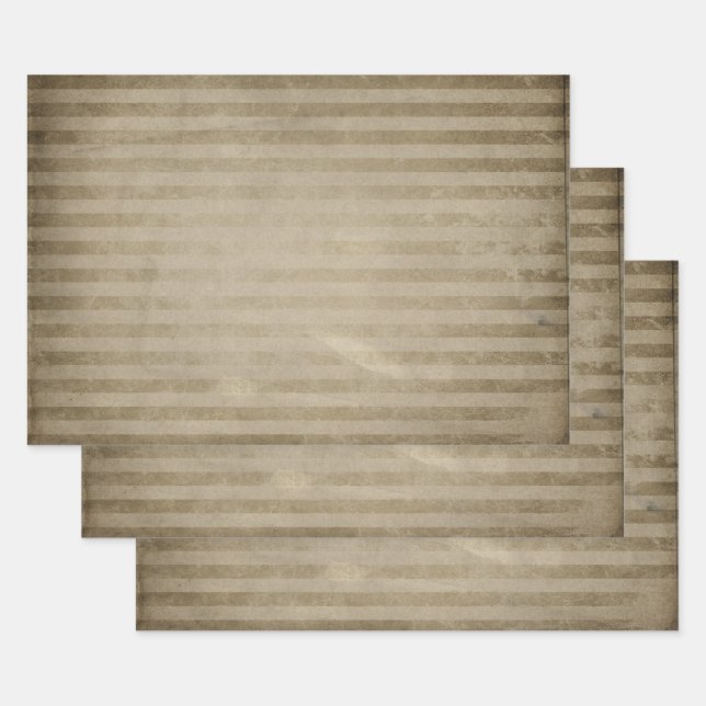 Distressed Tan Stripes Wrapping Paper Sheet (Set)