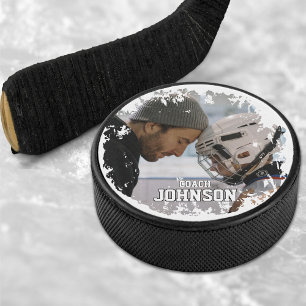 Distressed Team Photo Sports Coach Hockey Puck