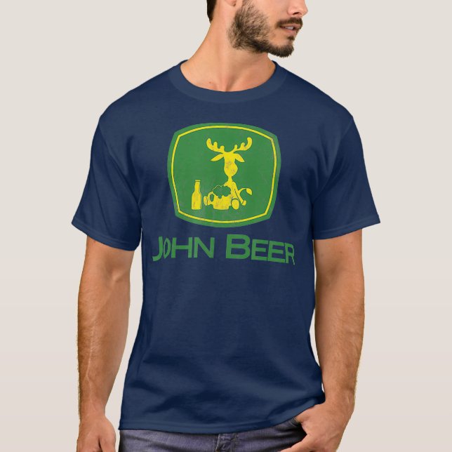 Distressed Tees Funny Tractor John Beer Deer (Front)