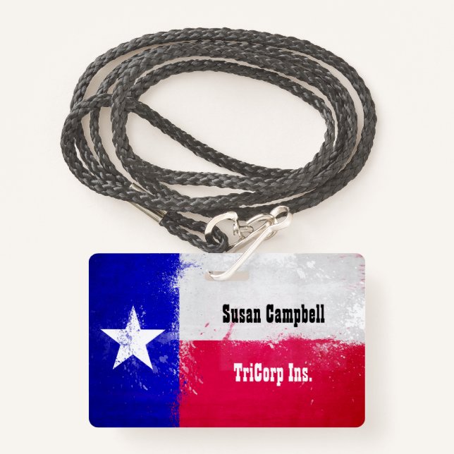 Distressed Texas State Flag ID Badge (Front with Lanyard)