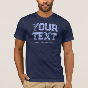 Distressed Text Mens Modern Navy Blue Used Look T-Shirt