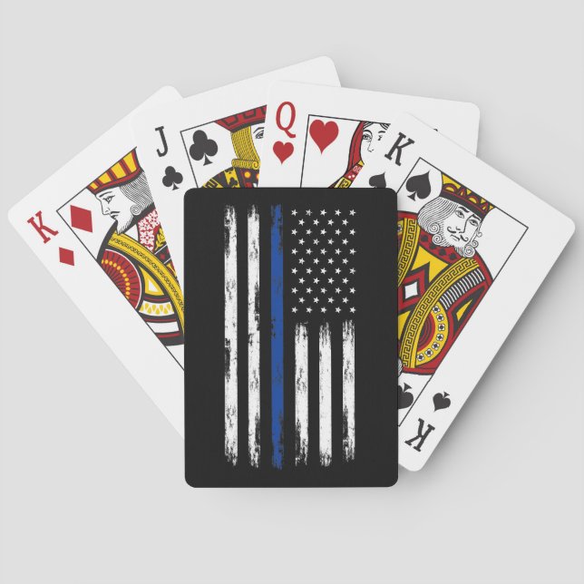 Distressed Thin Blue Line Police Flag  Playing Cards (Back)