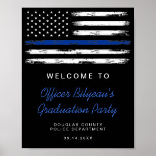 Distressed Thin Blue Line Police Graduation Party Poster