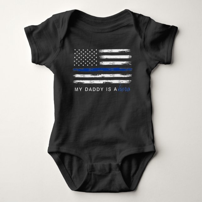 Distressed Thin Blue Line Police Hero Baby Bodysuit (Front)