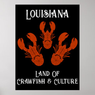 Distressed Travel Louisiana-Crawfish & Culture Poster