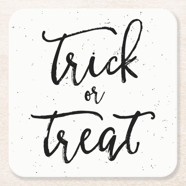 Distressed Trick Or Treat Halloween Square Paper Coaster (Front)