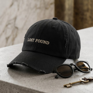 Distressed Typography Lost Found Vintage Minimalis Embroidered Hat