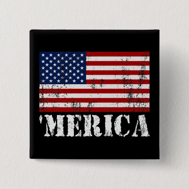 Distressed U.S. Flag 'MERICA 15 Cm Square Badge (Front)