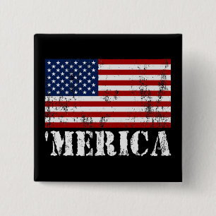 Distressed U.S. Flag 'MERICA 15 Cm Square Badge