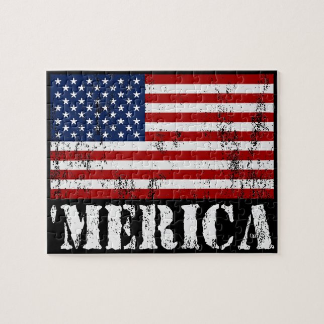 Distressed U.S. Flag 'MERICA Jigsaw Puzzle (Horizontal)