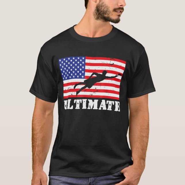 Distressed Ultimate Frisbee Usa American Flag Vint T-Shirt (Front)