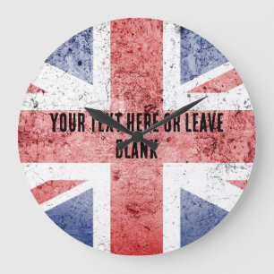 Distressed Union Jack design. Customize text  Large Clock