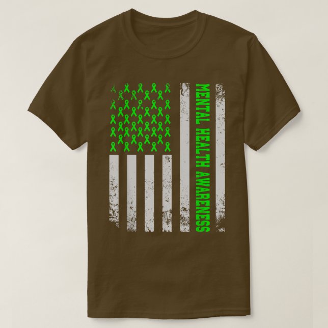 Distressed Us American Flag, Mental Health Awarene T-Shirt (Design Front)