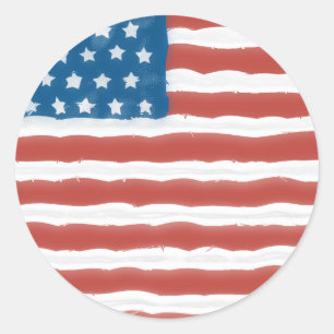 Distressed US Flag 4th of July Classic Round Sticker