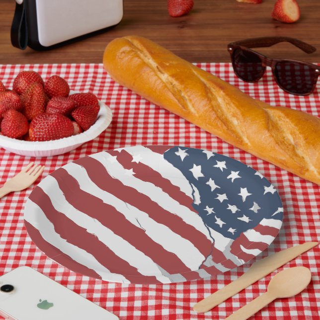 Distressed US Flag Design Paper Plate (Picnic)