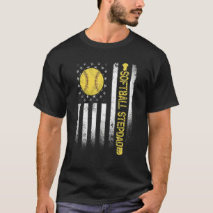 Distressed Usa American Flag Softball Stepdad Fath T-Shirt