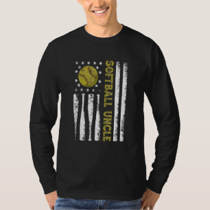 Distressed Usa American Flag Softball Uncle Father T-Shirt