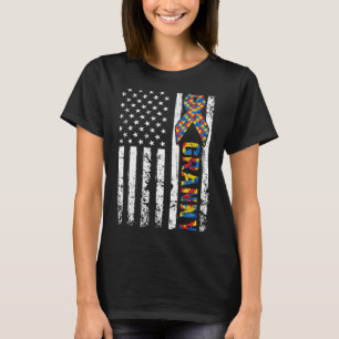Distressed Usa Flag Autism Granny Awareness Autist T-Shirt