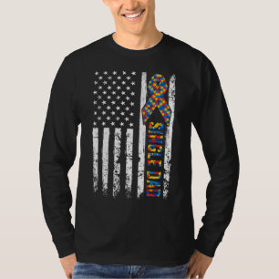 Distressed Usa Flag Autism Single Dad Awareness Au T-Shirt