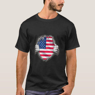 Distressed Usa Flag Badge Chest America Hands Root T-Shirt