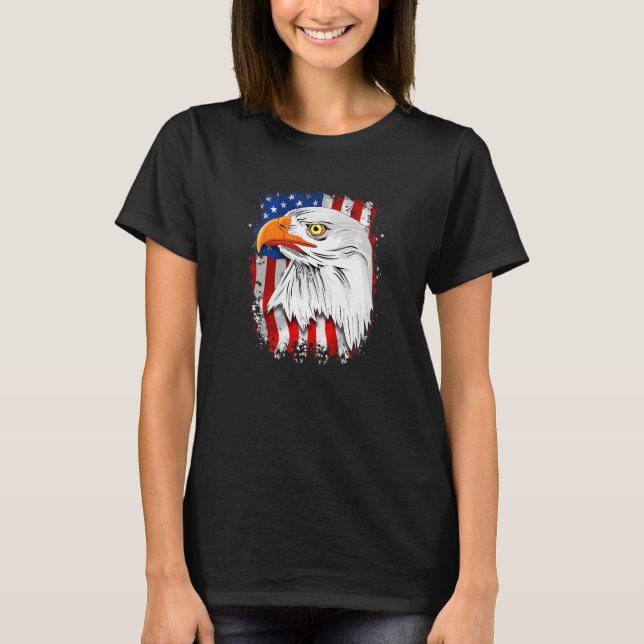 Distressed Usa Flag  Bald Eagle 4th Of July T-Shirt (Front)
