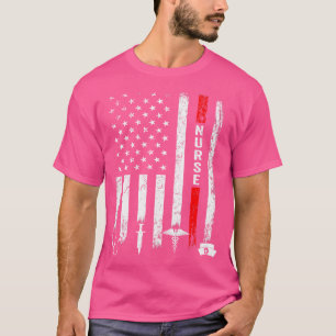Distressed Usa Flag Nurse Heartbeat Medical Nurse T-Shirt