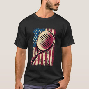 Distressed USA Flag Padel Racket Paddle Tennis Pla T-Shirt