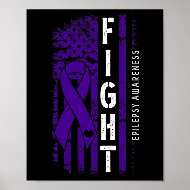 Distressed Usa Flag Purple Ribbon Fight Epilepsy A Poster (Front)