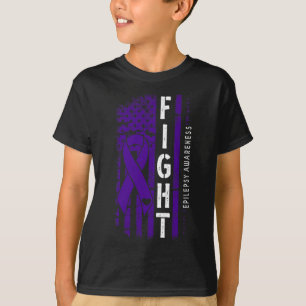 Distressed Usa Flag Purple Ribbon Fight Epilepsy A T-Shirt