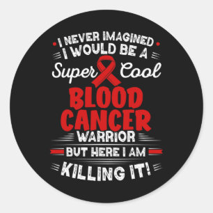 Distressed USA Flag Red Ribbon Fight Blood Cancer Classic Round Sticker