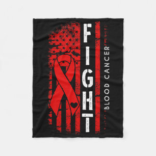 Distressed Usa Flag Red Ribbon Fight Blood Cancer Fleece Blanket