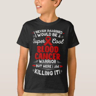 Distressed USA Flag Red Ribbon Fight Blood Cancer T-Shirt