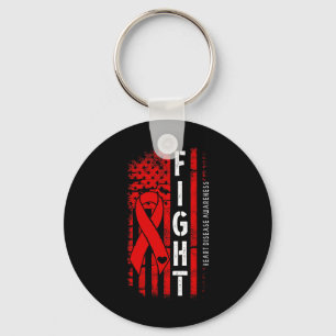 Distressed Usa Flag Red Ribbon Fight Heart Disease Key Ring